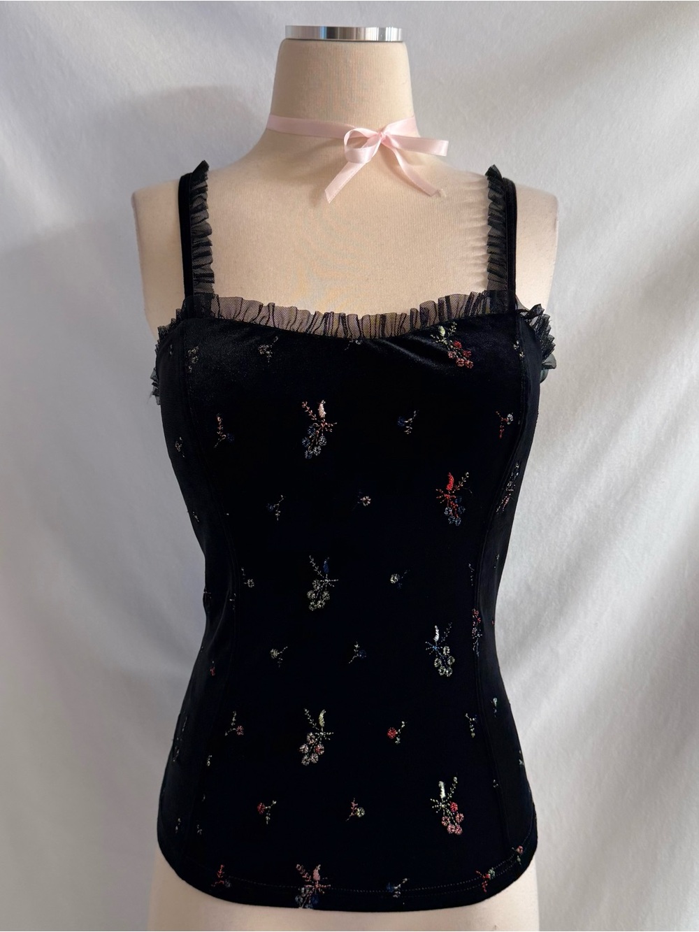 Y2K Gothic Embroidered Velour Tank Top